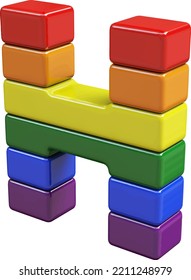 Símbolo 3d hecho con colores de la bandera LGBT. letra h