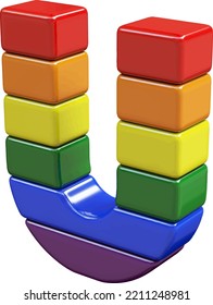 Símbolo 3d hecho con colores de la bandera LGBT. carta u