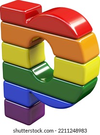 Symbol 3d made of LGBT flag colors. letter p