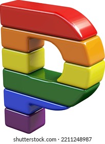 Symbol 3d made of LGBT flag colors. letter p
