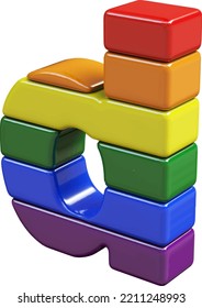 Símbolo 3d hecho con colores de la bandera LGBT. letra d