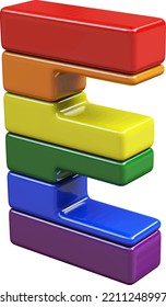 Symbol 3d made of LGBT flag colors. letter e