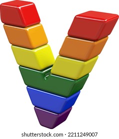 Symbol 3d made of LGBT flag colors. letter v