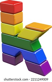 Symbol 3d made of LGBT flag colors. letter k
