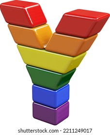 Symbol 3d made of LGBT flag colors. letter y