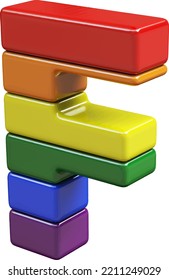 Symbol 3d made of LGBT flag colors. letter f