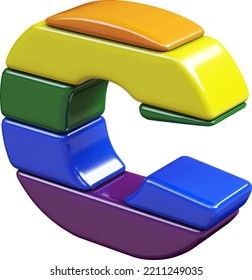 Symbol 3d made of LGBT flag colors. letter c