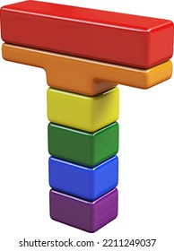 Símbolo 3d hecho con colores de la bandera LGBT. letra t