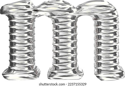 The symbol 3d made of silver. letter m