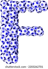 Symbol 3d made from soccer balls. letter f