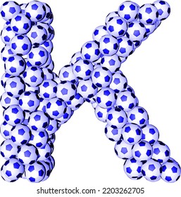 Symbol 3d made from soccer balls. letter k