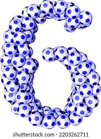 Symbol 3d made from soccer balls. number 6