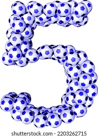 Symbol 3d made from soccer balls. number 5