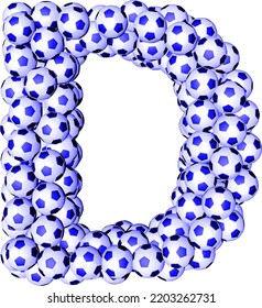 Symbol 3d made from soccer balls. letter d