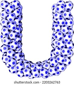 Symbol 3d made from soccer balls. letter u