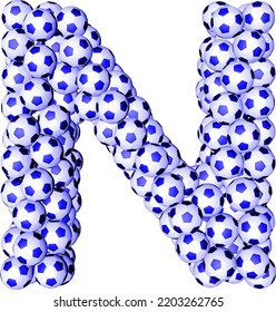 Symbol 3d made from soccer balls. letter n