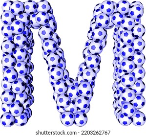 Symbol 3d made from soccer balls. letter m