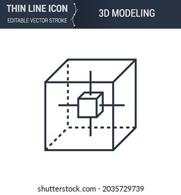 Symbol of 3d Modeling Icon Thin Line Icon of 3D Printing and Modeling Set. Stroke Pictogram Graphic Suitable for Infographics. Editable Vector Stroke. Premium Mono Linear Plain Laconic Logo