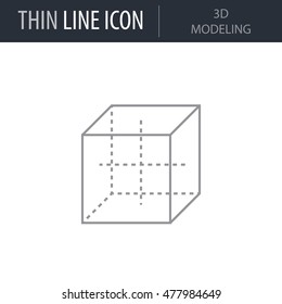 Symbol of 3d Modeling Thin line Icon of 3D Printing and Modeling. Stroke Pictogram Graphic for Web Design. Quality Outline Vector Symbol Concept. Premium Mono Linear Beautiful Plain Laconic Logo.