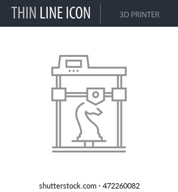 Symbol of 3d Printer Thin line Icon of 3D Printing and Modeling. Stroke Pictogram Graphic for Web Design. Quality Outline Vector Symbol Concept. Premium Mono Linear Beautiful Plain Laconic Logo.