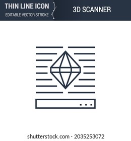 Symbol des 3D Scanners Thin Line Icon von 3D Druck und Modeling Set. Stroke Pictogram Graphic Passend für Infografiken. Bearbeitbarer Vektor-Stroke. Premium Mono Linear Plain Laconic Logo