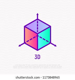 Symbol of 3D. Thin line icon. Modern vector illustration.