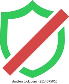 Symbol of the absence of protection represented by a crossed out shield (cut out)