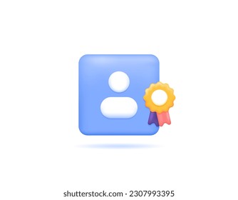 symbol of Account and medal. Premium Account, VIP Member, Privilege Customer, Priority Customer. awards or achievements. symbols or icons. Minimalist 3D design. vector elements. white background