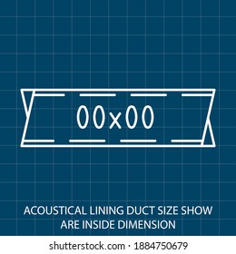 Symbol of Acoustical Lining.  Inside Duct Size view with Dimension Vector illustration symbol of Mechanical System