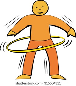 Symbol of active smiling man using a hula hoop