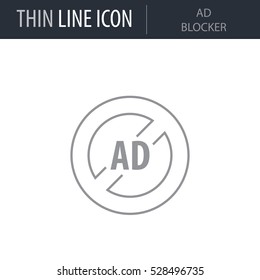 Symbol of Ad Blocker Thin line Icon of Digital Marketing. Stroke Pictogram Graphic for Web Design. Quality Outline Vector Symbol Concept. Premium Mono Linear Beautiful Plain Laconic Logo