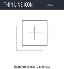 Symbol of Add. Thin line Icon of Multimedia. Stroke Pictogram Graphic for Web Design. Quality Outline Vector Symbol Concept. Premium Mono Linear Beautiful Plain Laconic Logo