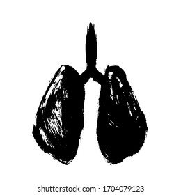 Symbol der betroffenen menschlichen Lungen Handgezeichnet Grunge Design. Lungenkrebs, Asthma, Tuberkulose, Lungenentzündung des Coronavirus Covid -19. Atemwege. Welttag der Tuberkulose und der Pneumonie. Gesundheitswesen