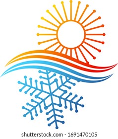 Symbol of air conditioner with sun heating blowing and snowflake cooling