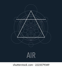 The symbol of the air, one of the symbols of alchemy. Vector alchemy symbols, line, triangle and circle symbols. Air magic element wicca. Sacred geometry magic sign futuristic vector design.
