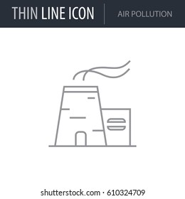 Symbol of Air Pollution. Thin line Icon of Ecology Elements. Stroke Pictogram Graphic for Web Design. Quality Outline Vector Symbol Concept. Premium Mono Linear Beautiful Plain Laconic Logo