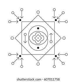 Symbol of alchemy and sacred geometry. Linear character illustration for lines tattoo on the white isolated background