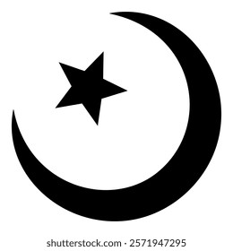 Symbol Alem Islam Halfmoon Arabic moon and star icon black color vector illustration image flat style