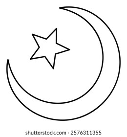 Symbol Alem Islam Halfmoon Arabic moon and star contour outline line icon black color vector illustration image thin flat style