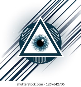 The symbol of the all-seeing eye of God. Modern creative design on a white background. Vector illustration.