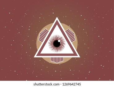 The symbol of the all-seeing eye of God. Modern creative design on a star background. Vector illustration.