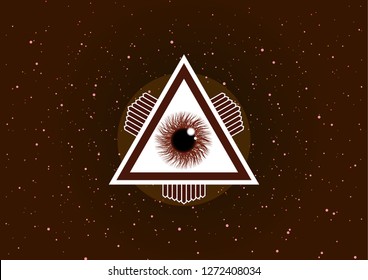 The symbol of the all-seeing eye of God. Modern creative design on a star background. Vector illustration.