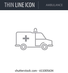 Symbol of Ambulance. Thin line Icon of Medicine Part One. Stroke Pictogram Graphic for Web Design. Quality Outline Vector Symbol Concept. Premium Mono Linear Beautiful Plain Laconic Logo