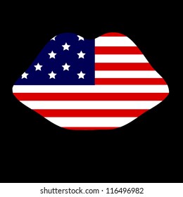 Symbol of the American flag in the form of lips