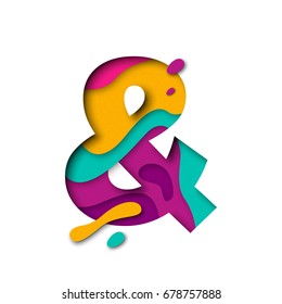 And symbol or ampersand logogram sign of paper cut origami elements. Alphabet letter with 3d multi layers papercut effect