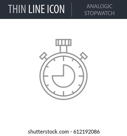 Symbol of Analogic Stopwatch. Thin line Icon of College. Stroke Pictogram Graphic for Web Design. Quality Outline Vector Symbol Concept. Premium Mono Linear Beautiful Plain Laconic Logo