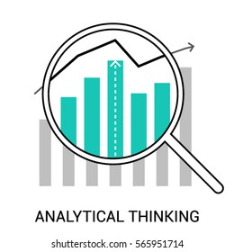 Symbol of Analytical Thinking, Data Analysis. Schedule and magnifying glass icon vector. Flat style design. Modern vector icon concept for Website Element, Mobile websites, Apps.