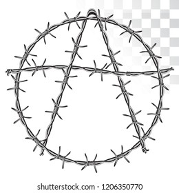 symbol of anarchy from barbed wire. isolated on transparent background