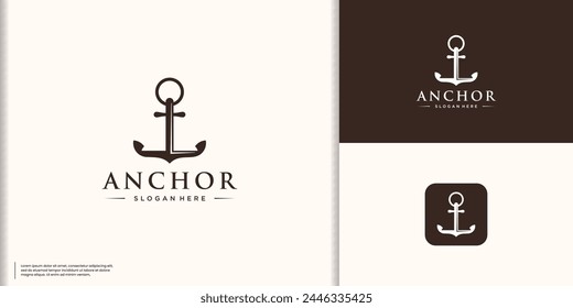 Symbol der Ankerlogo Design-Vorlage. Anker, Seil und Krone für Marine Ship Boat.