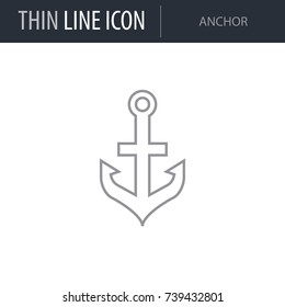 Symbol of Anchor. Thin line Icon of Sea And Beach. Stroke Pictogram Graphic for Web Design. Quality Outline Vector Symbol Concept. Premium Mono Linear Beautiful Plain Laconic Logo